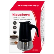 slomart Kavos aparat za espresso Klausberg KB-7844, 4 skodelice, nerjavno jeklo, črna/srebrna