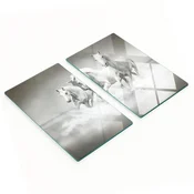 shumee Dve dekorativni deski za rezanje iz kaljenega stekla Beli konji 2x30x52 cm