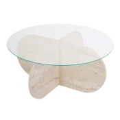 Klubska mizica Novato 117 (Svetel travertin) Svetla Travertine, 35cm, Kaljeno steklo, Okrogla