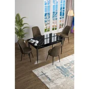 Hanah Home trpezarijski set Han, sto na razvlacenje i 4 stolice, ploca u dekoru crnog mermera, braon tkanina Jerry