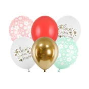 PartyDeco Baloni iz lateksa - Love you mom - mešanica 6 kosov
