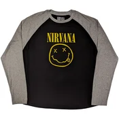 Nirvana Yellow Happy Face Raglan Black & Grey M Majica