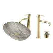 shumee GTM Design Aufsatzwaschbecken 49 cm Matt Set mit Waschtischbatterie und Stopfen - Aufsatzwaschbecken Oval für Badezimmer - Modern Waschbecken ohne Hahnloch - Waschbecken mit Armature