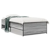 Vidaxl Posteljni okvir siva sonoma 90x190 cm inženirski les in kovina