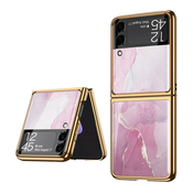 Premium hibridni ovitek Golden Frame za Samsung Galaxy Z Flip 3 5G - pink marble