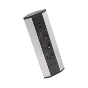 Kotni stolpec vtičnic 3x230V + 2xUSB-A črna/srebrna