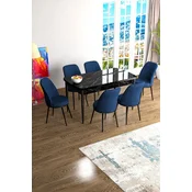 Hanah Home Set Trpezarijski sto i 6 stolica Han, Plavo-crni
