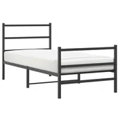 Vidaxl Kovinski posteljni okvir z vzglavjem in vznožjem črn 90x190 cm