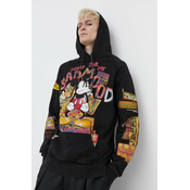 Bombažen pulover Desigual MICKEY BAD MOOD moški, črna barva, s kapuco, 24SMSK15