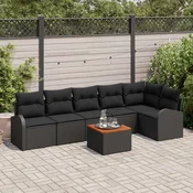 vidaXL vidaXL 7 delni vrtni sofa set z blazinami črna poli ratan akacija, (22093950)
