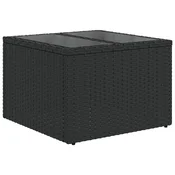 Vidaxl Vrtna miza s stekleno ploščo črna 55x55x37 cm poli ratan