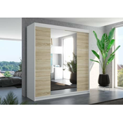 Garderobna omara Perqs - 200 cm - bela/sonoma hrast
