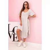 Kesi Włoski Damenkleid aus Viskose mit kurzen Ärmeln und ausgestelltem Saum beige