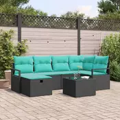 vidaXL vidaXL Kavčna garnitura z blazino 7 pcs Črna in turkizna poli ratan, (5000137935)