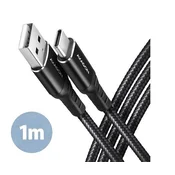 AXAGON BUCM-AM10AB, HQ kabel USB-C USB-A, 1m, USB 2.0, 3A, ALU, oplet, črn