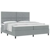 Vidaxl Postelja z vzmetnico z vzglavjem Svetlo siva 200 x 200 cm blago