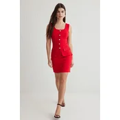 Trendyol Red Straight A-Line Buttoned Mini Woven Dress