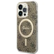 GUESS Maska za telefon iPhone 15 Pro 6.1, GUHMP15LH4STW, Magsafe, Braon