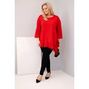 Kesi Włoski Plus Size womens blouse with cotton, ruffled and rolled-up sleeves red