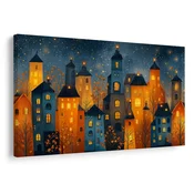 Slika božično mesto ponoči - 90x60