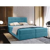 AKCIJA Oblazinjena boxspring postelja GLORIEN VELVET 140x200 cm modra II. kakovost Vzmetnica: Vzmetnica Bonell