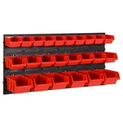vidaXL 26-delni komplet polic za delavnico rdeče-črne barve 77x39 cm polipropilen