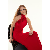 Trendyol Red Rose Detailed Body-Fitting Woven Long Elegant Evening Dress
