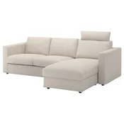 VIMLE Sofa trosed s lenjivcem, s naslonom za glavu/Gunnared bež