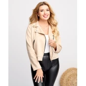 Resti Womens beige eco-suede biker jacket with pockets - Clothing