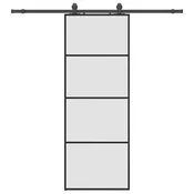 Vidaxl Drsna vrata z opremo črna 76x205 cm ESG steklo