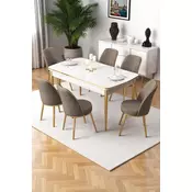 HANAH HOME Rasklopivi trpezarijski sto i stolice (7 delova) Nira White Gold Cappuccino