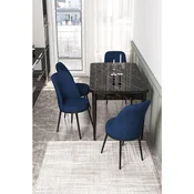Hanah Home trpezarijski set Via, sto na razvlacenje i 4 stolice, ploca u dekoru crnog mermera, teget tkanina Jerry