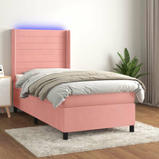 VIDAXL Box spring postelja z vzmetnico LED roza 90x200 cm ža