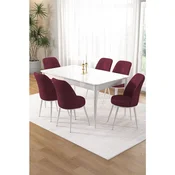 Hanah Home trpezarijski set Pir, sto i 6 stolica, bela ploca, bordo tkanina Babyface