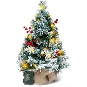 Nikcorp Namizna zasnežena jelka 60 cm z LED osvetlitvijo, 8 načinov svetenja, božična dekoracija, zelena, baterijsko napajanje, kompaktna samostoječa smrečica za mizo, polico ali pisarno, zimska dekoracija