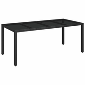 Vrtni stol sa staklenom plocom crni 190x90x75 cm od poliratana