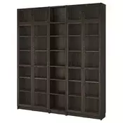 BILLY / OXBERG Biblioteka sa stak.vratima/dod.elem, tamnosmeda im. hrastovine, 200x30x237 cm
