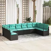 vidaXL vidaXL Kavčna garnitura z blazino 10 pcs Črna poli ratan, (5000154583)