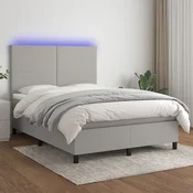 Greatstore Box spring postelja z vzmetnico LED svetlo siva 140x190cm blago