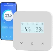 Nikcorp Brezžični pametni sobni termostat Beok za plinski kotel, Wi-Fi 2.4 GHz, Tuya Smart, glasovno upravljanje Alexa in Google Home, 7-dnevni programator, 6 časovnih intervalov, baterijsko napajanje, bel