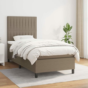 Greatstore Box spring postelja z vzmetnico taupe 90x200 cm blago