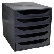 Škatla za shranjevanje dokumentov, plastična, 5-predalna, EXACOMPTA Ecobox ExoBlack, črna