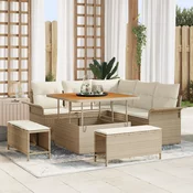 8-dijelni vrtni sofaset s jastučićima Bež Poly Rattan Acacia