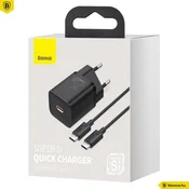 Baseus Super Si 25W brzi punjac, USB Type-C, crni + 3A USB Type-C, 1 m kabel TZCCSUP-L01