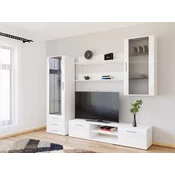 Set za dnevni boravak Charlotte E114 Sjajno bijela, Bijela, S dodatnom opremom, Pojedini dijelovi, S tv stol, Medijapan, Laminirani iveral, Staklo, 192x240x43cm