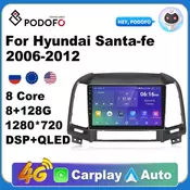 Podofo 2 Din Android 9.1 Car Radio 9” HD Car MP5 Player with Bluetooth WIFI GPS For Hyundai Santa Fe 2 2006-2012