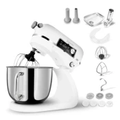 Salente DigiChef+, kuhinjski robot, 6-litrska posoda, kovinski, mlinček za meso, digitalni zaslon, bela barva
