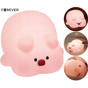 FOREVER PIG nočna LED svetilka, ambientalna, brezžična, 3 načini svetenja, časovnik, polnilna baterija, silikon, USB Type-C, + kabel