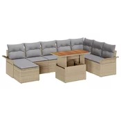 vidaXL 9-delni vrtni sofa set z blazinami Bež poliratan