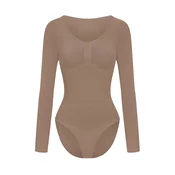 cfab Oblikovanje postave Bodysuit Sculpting Shapewear Longsleeve mit Slip karamel